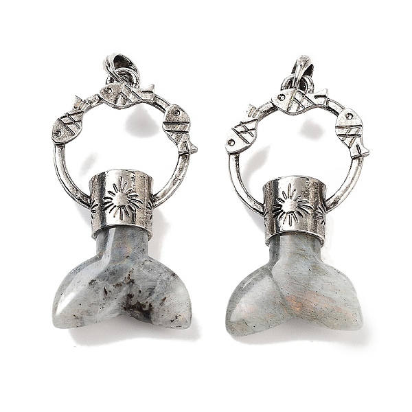 PandaHall Natural Labradorite Whale Tail Big Pendants, Rack Plating Antique Silver Plated Alloy Fish Ring Charms, Cadmium Free & Lead Free...
PandaHall Natural Labradorite Whale Tail Big Pendants, Rack Plating Antique Silver Plated Alloy Fish Ring Charms, Cadmium Free & Lead Free...
