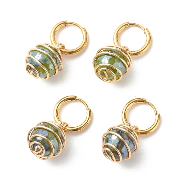 PandaHall Round Natural Agate Beads Dangle Huggie Hoop Earrings, Spiral Wire Wrap Stone Beads Drop Earrings for Women, Golden, Dark Olive...
PandaHall Round Natural Agate Beads Dangle Huggie Hoop Earrings, Spiral Wire Wrap Stone Beads Drop Earrings for Women, Golden, Dark Olive...