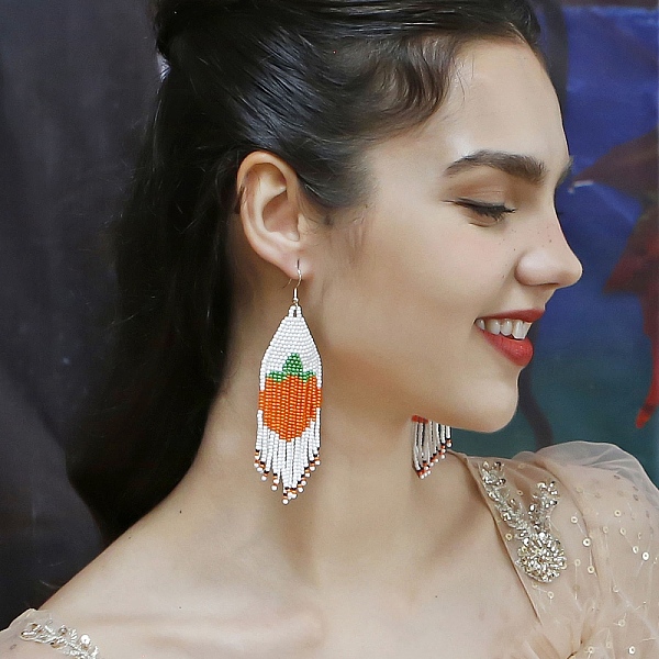 PandaHall Bohemia Glass Seed Bead Dangle Earrings, Tassel Earrings for Women, Orange, 105x34~39mm Seed Beads Orange Orange
PandaHall Bohemia Glass Seed Bead Dangle Earrings, Tassel Earrings for Women, Orange, 105x34~39mm Seed Beads Orange Orange