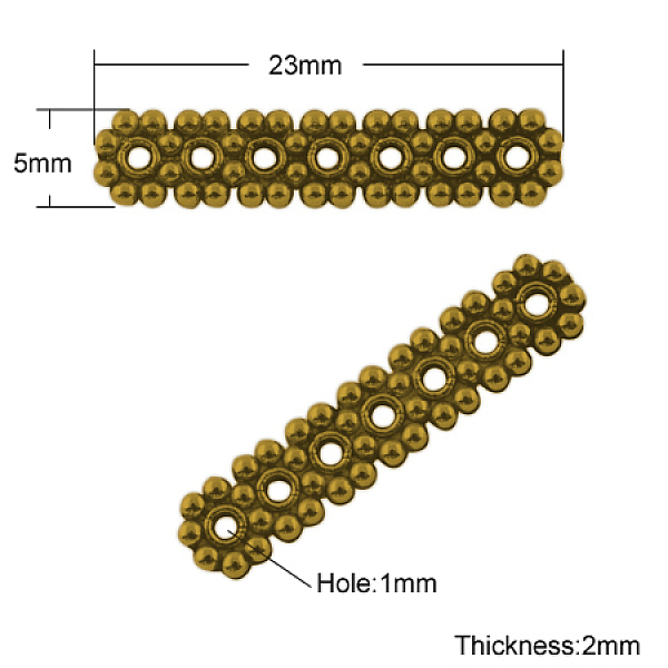 PandaHall Tibetan Style Beads Spacers, Rectangle, Cadmium Free & Nickel Free & Lead Free, 7-Hole, Antique Golden, 23x5x2mm, Hole: 1mm Alloy...
PandaHall Tibetan Style Beads Spacers, Rectangle, Cadmium Free & Nickel Free & Lead Free, 7-Hole, Antique Golden, 23x5x2mm, Hole: 1mm Alloy...