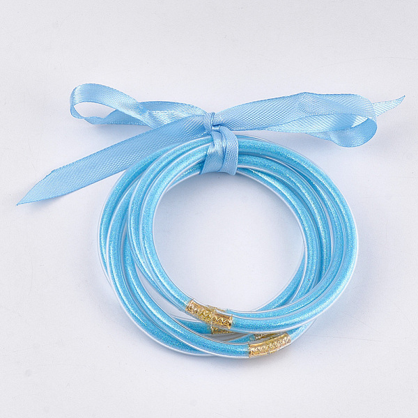 PandaHall PVC Plastic Buddhist Bangle Sets, Jelly Bangles, with Glitter Powder and Polyester Ribbon, Light Blue, 2-1/2 inch(6.3cm), 5pcs/set...
PandaHall PVC Plastic Buddhist Bangle Sets, Jelly Bangles, with Glitter Powder and Polyester Ribbon, Light Blue, 2-1/2 inch(6.3cm), 5pcs/set...