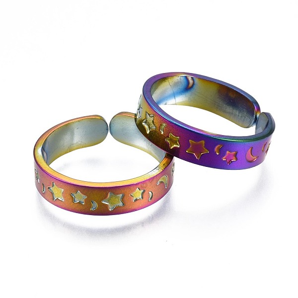 PandaHall 304 Stainless Steel Moon and Star Cuff Ring, Rainbow Color Open Ring for Women, US Size 8 3/4(18.7mm) 304 Stainless Steel Star
PandaHall 304 Stainless Steel Moon and Star Cuff Ring, Rainbow Color Open Ring for Women, US Size 8 3/4(18.7mm) 304 Stainless Steel Star