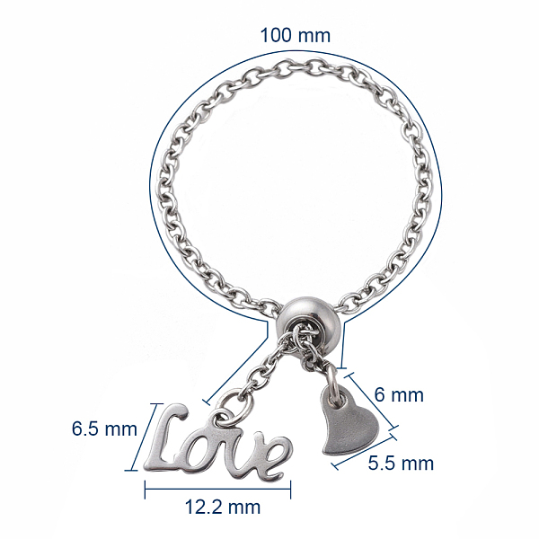 PandaHall Adjustable 304 Stainless Steel Finger Rings, Promise Ring, Slider Rings, Word Love and Heart, Stainless Steel Color, 96mm 304...
PandaHall Adjustable 304 Stainless Steel Finger Rings, Promise Ring, Slider Rings, Word Love and Heart, Stainless Steel Color, 96mm 304...