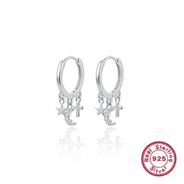 PandaHall Rhodium Plated 925 Sterling Sliver Dangle Hoop Earrings, with 925 Stamp, Moon & Star & Cross, Platinum, 19mm Sterling Silver Star
PandaHall Rhodium Plated 925 Sterling Sliver Dangle Hoop Earrings, with 925 Stamp, Moon & Star & Cross, Platinum, 19mm Sterling Silver Star