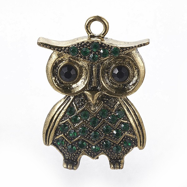 PandaHall Alloy Rhinestone Bird Pendants, Owl for Halloween, Antique Golden, Emerald, 61x42x6mm, Hole: 5mm Alloy+Rhinestone Owl Green
PandaHall Alloy Rhinestone Bird Pendants, Owl for Halloween, Antique Golden, Emerald, 61x42x6mm, Hole: 5mm Alloy+Rhinestone Owl Green