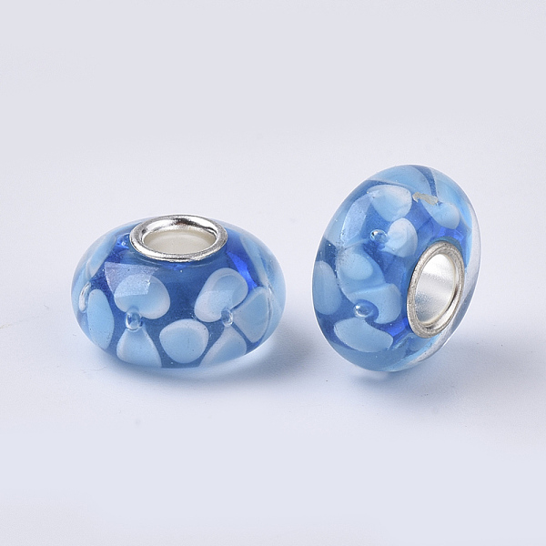 PandaHall Handmade Lampwork European Beads, Inner Flower, Large Hole Beads, with Silver Color Plated Brass Single Cores, Rondelle, Dodger..., Blue
PandaHall Handmade Lampwork European Beads, Inner Flower, Large Hole Beads, with Silver Color Plated Brass Single Cores, Rondelle, Dodger..., Blue