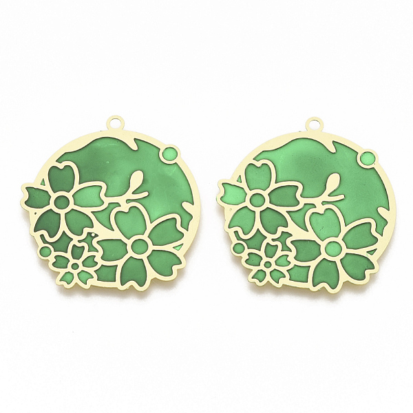 PandaHall Brass Enamel Pendants, Etched Metal Embellishments, Matte Gold Color, Flat Round with Flower, Medium Sea Green, 32x30x0.3mm, Hole...
PandaHall Brass Enamel Pendants, Etched Metal Embellishments, Matte Gold Color, Flat Round with Flower, Medium Sea Green, 32x30x0.3mm, Hole...
