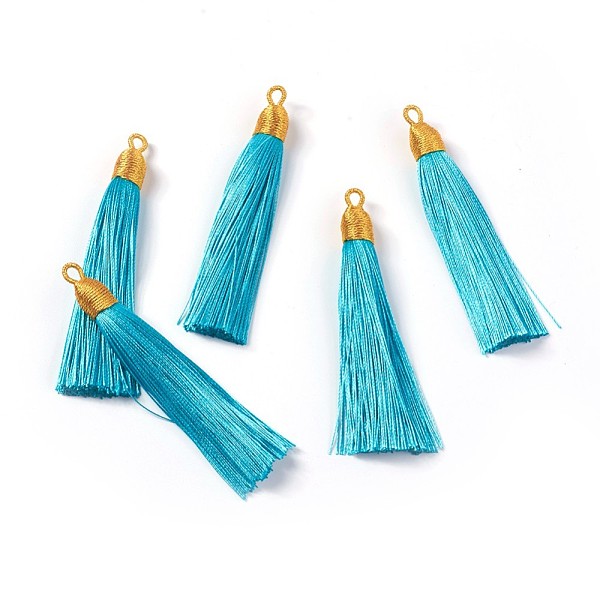 PandaHall Nylon Tassel Big Pendants, with Iron Findings, Golden, Cyan, 86x9.5mm, Hole: 3x5mm Nylon Cyan
PandaHall Nylon Tassel Big Pendants, with Iron Findings, Golden, Cyan, 86x9.5mm, Hole: 3x5mm Nylon Cyan