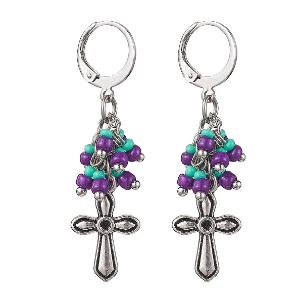 PandaHall Tibetan Style Alloy Dangle Leverback Earrings, Glass Seed Cluster Earrings, Cross, 45mm Alloy Cross Purple
PandaHall Tibetan Style Alloy Dangle Leverback Earrings, Glass Seed Cluster Earrings, Cross, 45mm Alloy Cross Purple