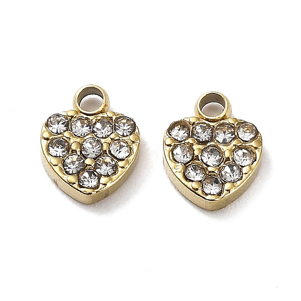 PandaHall Ion Plating(IP) 304 Stainless Steel Charms, with Crystal Rhinestone, Heart Charm, Real 18K Gold Plated, 7x5x1.5mm, Hole: 1mm..., Clear
PandaHall Ion Plating(IP) 304 Stainless Steel Charms, with Crystal Rhinestone, Heart Charm, Real 18K Gold Plated, 7x5x1.5mm, Hole: 1mm..., Clear
