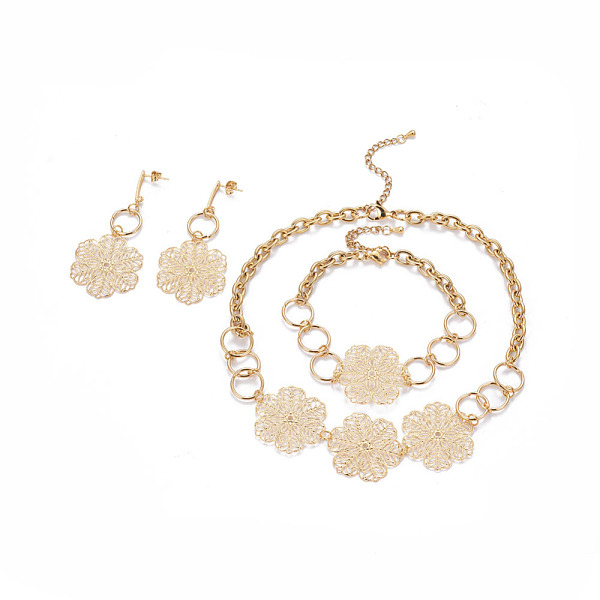 PandaHall 304 Stainless Steel Jewelry Sets, Stud Dangle Earrings & Necklaces & Link Bracelets, Flower, Golden, 15.1 inch(38.5cm), 60x27mm...
PandaHall 304 Stainless Steel Jewelry Sets, Stud Dangle Earrings & Necklaces & Link Bracelets, Flower, Golden, 15.1 inch(38.5cm), 60x27mm...