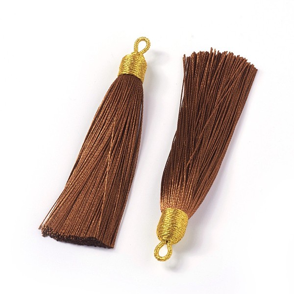 PandaHall Nylon Tassel Big Pendants, with Iron Findings, Golden, Saddle Brown, 86x9.5mm, Hole: 3x5mm Nylon Brown
PandaHall Nylon Tassel Big Pendants, with Iron Findings, Golden, Saddle Brown, 86x9.5mm, Hole: 3x5mm Nylon Brown