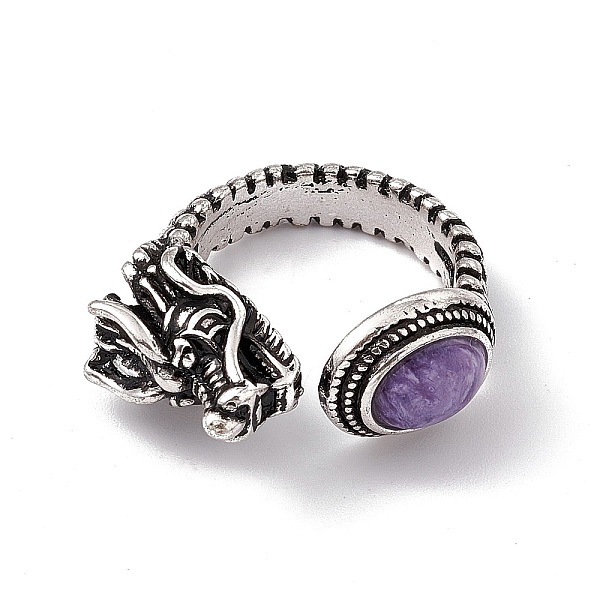 PandaHall Dragon Head Natural Charoite Cuff Rings, Antique Silver Tone Brass Open Rings for Women, 5mm, Inner Diameter: US Size 8 1/4...
PandaHall Dragon Head Natural Charoite Cuff Rings, Antique Silver Tone Brass Open Rings for Women, 5mm, Inner Diameter: US Size 8 1/4...