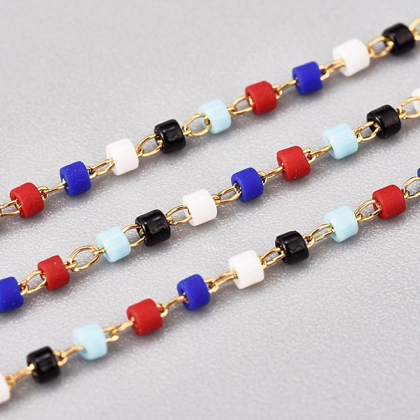 PandaHall Handmade Glass Seed Beaded Chains, with Stainless Steel Cable Chains, Unwelded, with Spool, Golden, Mixed Color, 1~2x0.9~1.5mm..., Multicolor
PandaHall Handmade Glass Seed Beaded Chains, with Stainless Steel Cable Chains, Unwelded, with Spool, Golden, Mixed Color, 1~2x0.9~1.5mm..., Multicolor