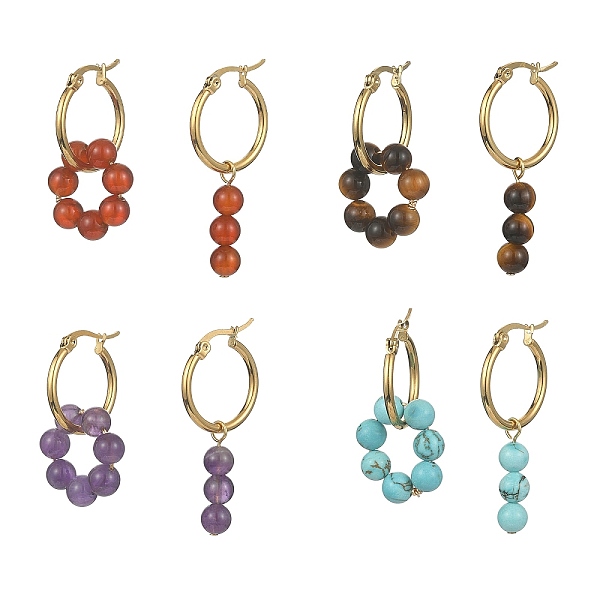 PandaHall 4 Pairs 4 Style NNatural & Synthetic Mixed Genstone Round Beaded Dangle Hoop Earrings, Real 18K Gold Plated 304 Stainless Steel...
PandaHall 4 Pairs 4 Style NNatural & Synthetic Mixed Genstone Round Beaded Dangle Hoop Earrings, Real 18K Gold Plated 304 Stainless Steel...