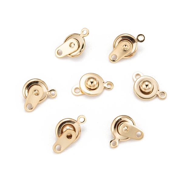 PandaHall 201 Stainless Steel Snap Clasps, Flat Round, Real 24k Gold Plated, 15x9x5mm, Hole: 1.5mm and 2mm 201 Stainless Steel
PandaHall 201 Stainless Steel Snap Clasps, Flat Round, Real 24k Gold Plated, 15x9x5mm, Hole: 1.5mm and 2mm 201 Stainless Steel