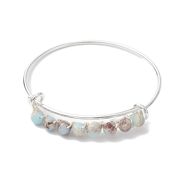 PandaHall 6mm Round Synthetic Aqua Terra Jasper Adjustable Brass Expandable Bangles for Women, Silver, Inner Diameter: 2-3/8 inch(6.15cm)...
PandaHall 6mm Round Synthetic Aqua Terra Jasper Adjustable Brass Expandable Bangles for Women, Silver, Inner Diameter: 2-3/8 inch(6.15cm)...