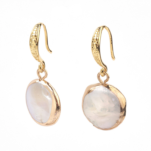 PandaHall Plated Natural Baroque Pearl Keshi Pearl Beads Dangle Earrings, with Brass Finding, Flat Round, Golden, 30mm Pearl
PandaHall Plated Natural Baroque Pearl Keshi Pearl Beads Dangle Earrings, with Brass Finding, Flat Round, Golden, 30mm Pearl