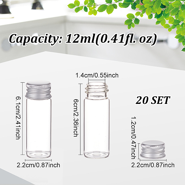 PandaHall Glass Empty Cosmetic Containers, with Aluminum Screw Top Lids, Clear, 2.2x6.1cm, Inner Diameter: 1.4cm, Capacity: 12ml(0.41fl. oz)...
PandaHall Glass Empty Cosmetic Containers, with Aluminum Screw Top Lids, Clear, 2.2x6.1cm, Inner Diameter: 1.4cm, Capacity: 12ml(0.41fl. oz)...