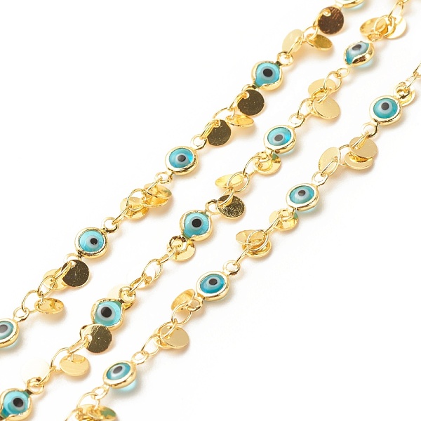 PandaHall Glass Flat Round with Evil Eye Link Chains, with Gold Plated Brass Charms, Long-Lasting Plated, Soldered, with Spool, Cyan...
PandaHall Glass Flat Round with Evil Eye Link Chains, with Gold Plated Brass Charms, Long-Lasting Plated, Soldered, with Spool, Cyan...
