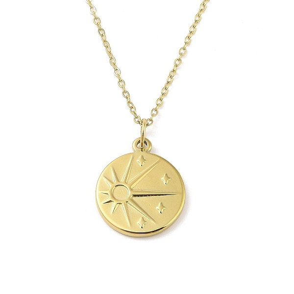 PandaHall Ion Plating(IP) 304 Stainless Steel Pendant Necklaces for Women, Flat Round With Sun, Real 18K Gold Plated, 18.31 inch(46.5cm) 304...
PandaHall Ion Plating(IP) 304 Stainless Steel Pendant Necklaces for Women, Flat Round With Sun, Real 18K Gold Plated, 18.31 inch(46.5cm) 304...