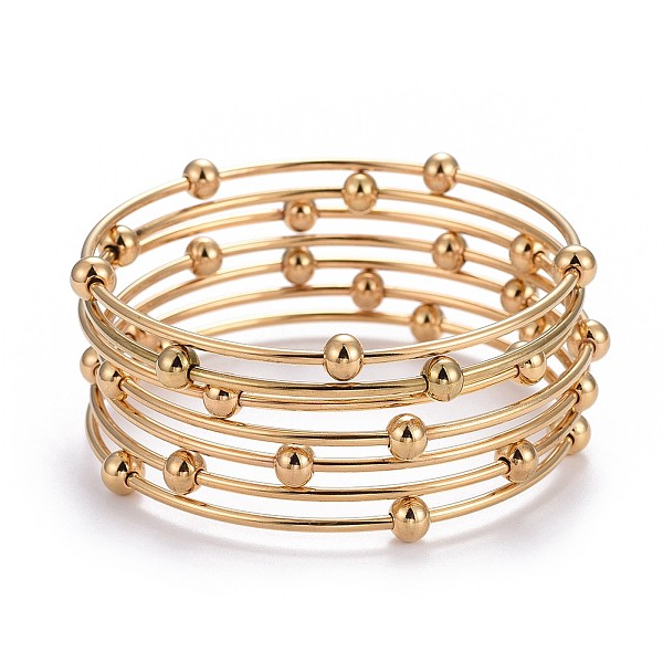 PandaHall Fashion 304 Stainless Steel Bangle Sets, with Round Beads, Golden, 2-1/2 inch(6.3cm), 7pcs/set 304 Stainless Steel
PandaHall Fashion 304 Stainless Steel Bangle Sets, with Round Beads, Golden, 2-1/2 inch(6.3cm), 7pcs/set 304 Stainless Steel