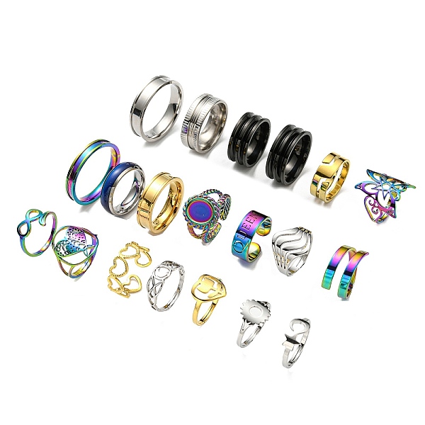PandaHall Stainless Steel Finger Rings, Mixed Shapes, Mixed Color, 1.5~20mm, Inner Diameter: 16.8~23.2mm Stainless Steel Mixed Shapes
PandaHall Stainless Steel Finger Rings, Mixed Shapes, Mixed Color, 1.5~20mm, Inner Diameter: 16.8~23.2mm Stainless Steel Mixed Shapes