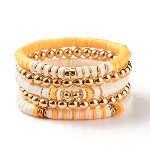 PandaHall 5Pcs 5 Style Synthetic Hematite & Polymer Clay Heishi Beads Stretch Bracelets Set, Yoga Surfering Stackable Bracelets for Women..., Orange
PandaHall 5Pcs 5 Style Synthetic Hematite & Polymer Clay Heishi Beads Stretch Bracelets Set, Yoga Surfering Stackable Bracelets for Women..., Orange
