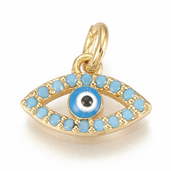 PandaHall Brass Micro Pave Cubic Zirconia Charms, with Jump Rings, Eye, Golden, 8x12x2.5mm, Hole: 3mm Brass+Cubic Zirconia Eye Blue
PandaHall Brass Micro Pave Cubic Zirconia Charms, with Jump Rings, Eye, Golden, 8x12x2.5mm, Hole: 3mm Brass+Cubic Zirconia Eye Blue