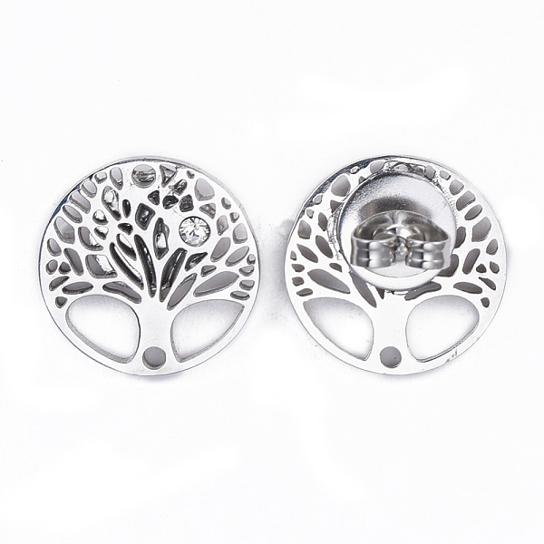 PandaHall Stainless Steel Stud Earrings, with Cubic Zirconia, Flat Round with Tree of Life, Stainless Steel Color, 15x2mm, Pin: 0.8mm Cubic...
PandaHall Stainless Steel Stud Earrings, with Cubic Zirconia, Flat Round with Tree of Life, Stainless Steel Color, 15x2mm, Pin: 0.8mm Cubic...