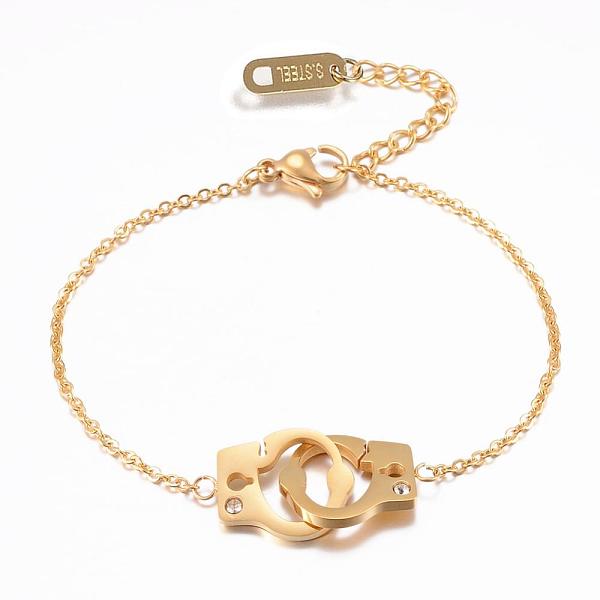 PandaHall 304 Stainless Steel Link Bracelets, with Rhinestone, Handcuffs, Golden, 6-1/4 inch(160mm) Rhinestone
PandaHall 304 Stainless Steel Link Bracelets, with Rhinestone, Handcuffs, Golden, 6-1/4 inch(160mm) Rhinestone