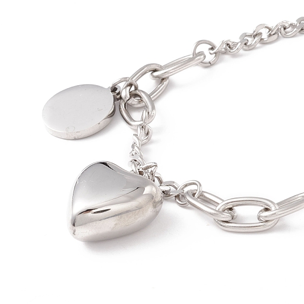 PandaHall Heart & Flat Round Stainless Steel Charm Bracelet for Women, Stainless Steel Color, 7-1/8 inch(18cm) 304 Stainless Steel
PandaHall Heart & Flat Round Stainless Steel Charm Bracelet for Women, Stainless Steel Color, 7-1/8 inch(18cm) 304 Stainless Steel