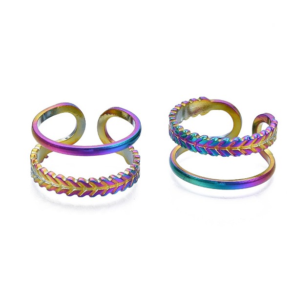 PandaHall 304 Stainless Steel Leaf Wrapped Cuff Ring, Rainbow Color Open Ring for Women, US Size 7 3/4(17.9mm) 304 Stainless Steel
PandaHall 304 Stainless Steel Leaf Wrapped Cuff Ring, Rainbow Color Open Ring for Women, US Size 7 3/4(17.9mm) 304 Stainless Steel