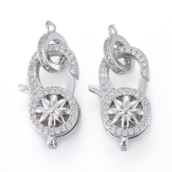 PandaHall Brass Micro Pave Clear Cubic Zirconia Lobster Claw Clasps, with Bail Beads/Tube Bails, Flower, Platinum, 20x12x6mm, Hole: 1.2mm...
PandaHall Brass Micro Pave Clear Cubic Zirconia Lobster Claw Clasps, with Bail Beads/Tube Bails, Flower, Platinum, 20x12x6mm, Hole: 1.2mm...