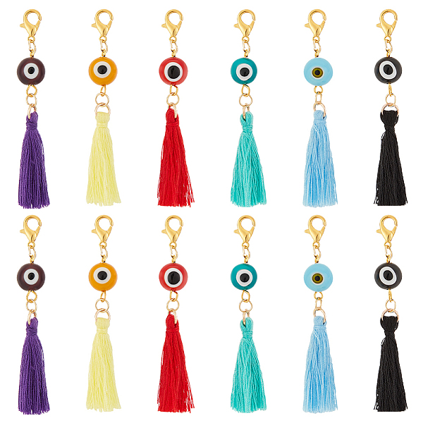 PandaHall 12Pcs 6 Colors Polyester Tassel Pendant Decorations, Round Evil Eye Alloy Lobster Claw Clasps Charms, for Keychain, Purse..., Multicolor
PandaHall 12Pcs 6 Colors Polyester Tassel Pendant Decorations, Round Evil Eye Alloy Lobster Claw Clasps Charms, for Keychain, Purse..., Multicolor