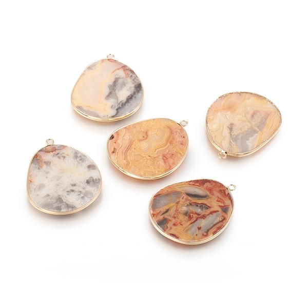PandaHall Natural Crazy Agate Pendants, with Brass Findings, Golden, 33.5~34x27x2mm, Hole: 1.5mm Crazy Agate Others
PandaHall Natural Crazy Agate Pendants, with Brass Findings, Golden, 33.5~34x27x2mm, Hole: 1.5mm Crazy Agate Others