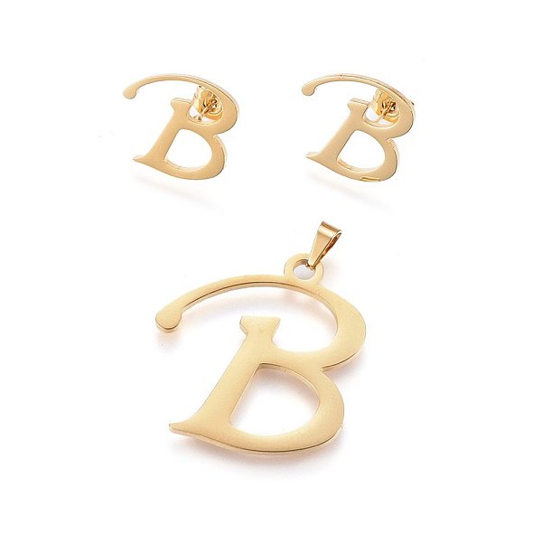 PandaHall 304 Stainless Steel Pendants and Stud Earrings Jewelry Sets, Alphabet, Letter.B, 32x29x1.5mm, Hole: 6x3mm, 15.5x17x1.5mm, Pin...
PandaHall 304 Stainless Steel Pendants and Stud Earrings Jewelry Sets, Alphabet, Letter.B, 32x29x1.5mm, Hole: 6x3mm, 15.5x17x1.5mm, Pin...