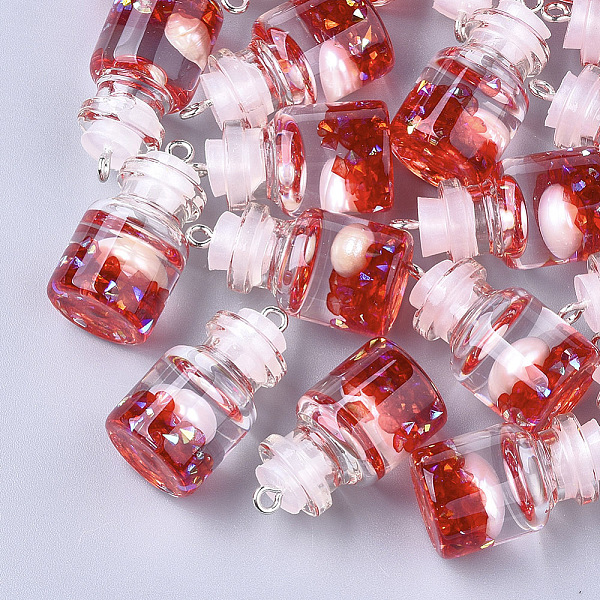 PandaHall Glass Bottle Pendants, with Resin & Pearl & Iron Findings, Platinum, Red, 28~29x15mm, Hole: 2mm Iron+Glass Bottle Red
PandaHall Glass Bottle Pendants, with Resin & Pearl & Iron Findings, Platinum, Red, 28~29x15mm, Hole: 2mm Iron+Glass Bottle Red