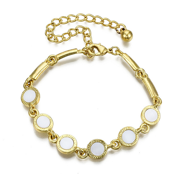 PandaHall Electroplated Alloy Link Bracelets, with Natural Freshwater Shell, Cadmium Free & Lead Free, Textured, Flat Round, Seashell Color...
PandaHall Electroplated Alloy Link Bracelets, with Natural Freshwater Shell, Cadmium Free & Lead Free, Textured, Flat Round, Seashell Color...