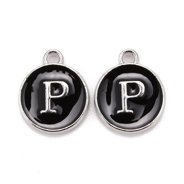 PandaHall Platinum Plated Alloy Charms, Cadmium Free & Lead Free, with Enamel, Enamelled Sequins, Flat Round with Letter, Letter.P..., Black
PandaHall Platinum Plated Alloy Charms, Cadmium Free & Lead Free, with Enamel, Enamelled Sequins, Flat Round with Letter, Letter.P..., Black
