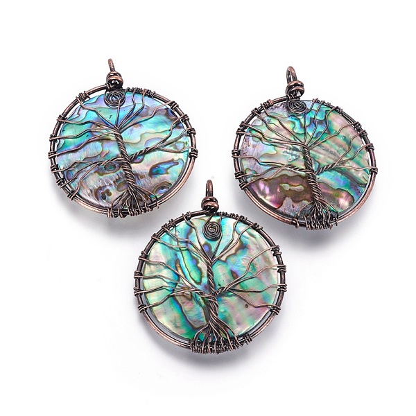 PandaHall Abalone Shell/Paua ShellWire Wrapped Big Pendants, with Brass Findings, Flat Round with Tree, Red Copper...
PandaHall Abalone Shell/Paua ShellWire Wrapped Big Pendants, with Brass Findings, Flat Round with Tree, Red Copper...