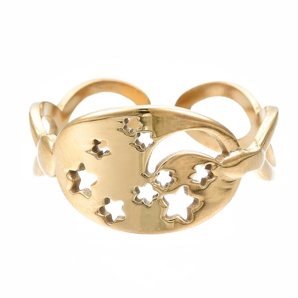 PandaHall 304 Stainless Steel Moon and Star Open Cuff Ring, Chunky Ring for Women, Golden, US Size 6 3/4(17.1mm) 304 Stainless Steel Star
PandaHall 304 Stainless Steel Moon and Star Open Cuff Ring, Chunky Ring for Women, Golden, US Size 6 3/4(17.1mm) 304 Stainless Steel Star