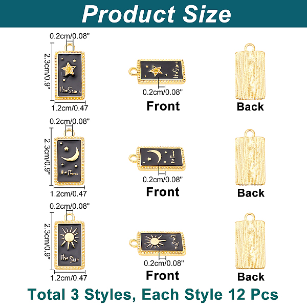 PandaHall CHGCRAFT 36Pcs 3 Style Enamel Rectangle Pendant Rack Plating Golden Enamel Rectangle Moon Star Sun Alloy Charm Pendant for Tarot..., Black
PandaHall CHGCRAFT 36Pcs 3 Style Enamel Rectangle Pendant Rack Plating Golden Enamel Rectangle Moon Star Sun Alloy Charm Pendant for Tarot..., Black