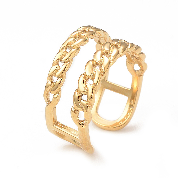 PandaHall Ion Plating(IP) 304 Stainless Steel Curb Chains Shape Open Cuff Ring, Hollow Ring for Women, Real 14K Gold Plated, Inner Diameter...
PandaHall Ion Plating(IP) 304 Stainless Steel Curb Chains Shape Open Cuff Ring, Hollow Ring for Women, Real 14K Gold Plated, Inner Diameter...