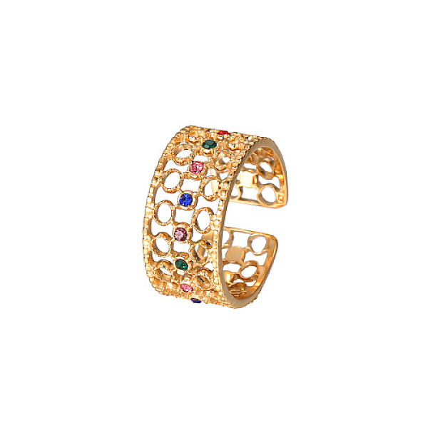 PandaHall Golden Stainless Steel Hollow Open Cuff Ring, with Cubic Zirconia, Colorful, Inner Diameter: 20.8mm Stainless Steel+Cubic Zirconia
PandaHall Golden Stainless Steel Hollow Open Cuff Ring, with Cubic Zirconia, Colorful, Inner Diameter: 20.8mm Stainless Steel+Cubic Zirconia