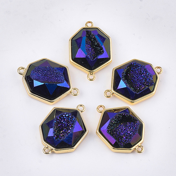 PandaHall Electroplate Synthetic Druzy Agate Links connectors, with Brass Findings, Heptagon, Golden, Mauve, 27x18x7~8mm, Hole: 1.6mm..., Purple
PandaHall Electroplate Synthetic Druzy Agate Links connectors, with Brass Findings, Heptagon, Golden, Mauve, 27x18x7~8mm, Hole: 1.6mm..., Purple