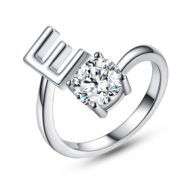 PandaHall Rhodium Plated 925 Sterling Silver Initial Letter Open Cuff Ring, Clear Cubic Zirconia Ring for Women, Platinum, Letter.E, US Size...
PandaHall Rhodium Plated 925 Sterling Silver Initial Letter Open Cuff Ring, Clear Cubic Zirconia Ring for Women, Platinum, Letter.E, US Size...