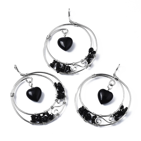 PandaHall Natural Obsidian Big Pendants, Wire Wrapped Pendants, with Plamtinum Brass Wires, Rack Plating, Flat Round with Heart...
PandaHall Natural Obsidian Big Pendants, Wire Wrapped Pendants, with Plamtinum Brass Wires, Rack Plating, Flat Round with Heart...