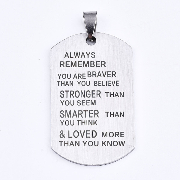 PandaHall 201 Stainless Steel Quote Pendants, Stamped Dog Tags, Inspirational Gift Jewelry, Rectangle, Laser Cut, Stainless Steel Color...
PandaHall 201 Stainless Steel Quote Pendants, Stamped Dog Tags, Inspirational Gift Jewelry, Rectangle, Laser Cut, Stainless Steel Color...