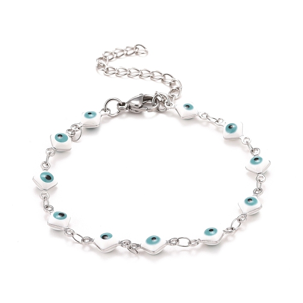 PandaHall Enamel Rhombus with Evil Eye Link Chains Bracelet, 304 Stainless Steel Jewelry for Women, Stainless Steel Color, White, 6-5/8 inch...
PandaHall Enamel Rhombus with Evil Eye Link Chains Bracelet, 304 Stainless Steel Jewelry for Women, Stainless Steel Color, White, 6-5/8 inch...